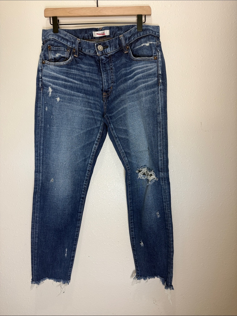 Moussy Distressed Blue Cropped Jeans, Size 30